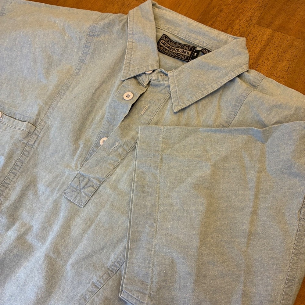 Members Only Vintage Polo Shirt Light Blue Cotton Pullover Banded Mens Medium